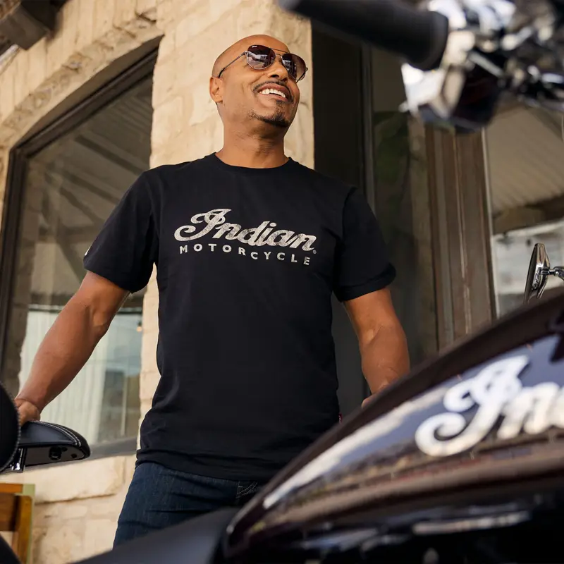Indian Motorcycle Script Logo T-Shirt, Black - logo