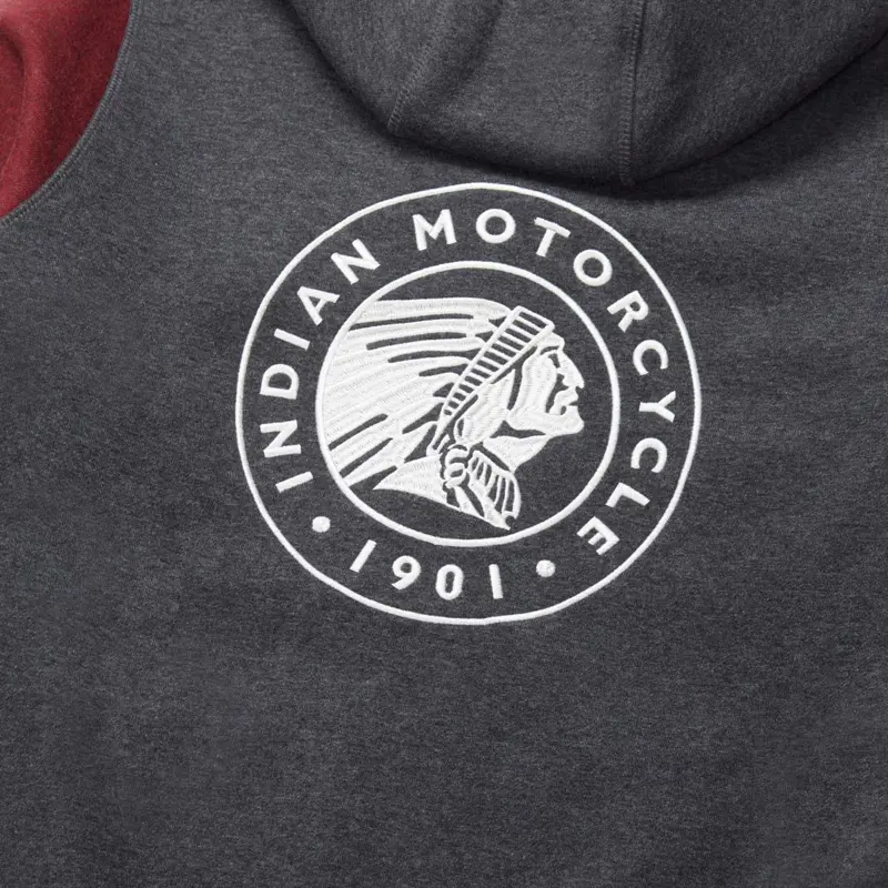 Contrast Zip Thru Hoodie - Logo Indian Motorcycle Schiena