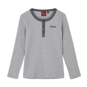 Marl Headdress Henley Long Sleeve T-Shirt - Logo Davanti