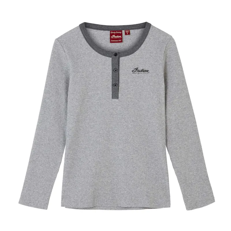 Marl Headdress Henley Long Sleeve T-Shirt - Logo Davanti