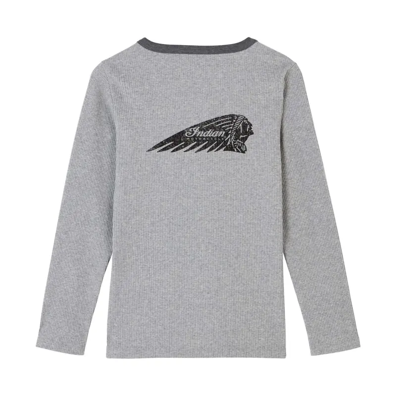 Marl Headdress Henley Long Sleeve T-Shirt - Logo Schiena