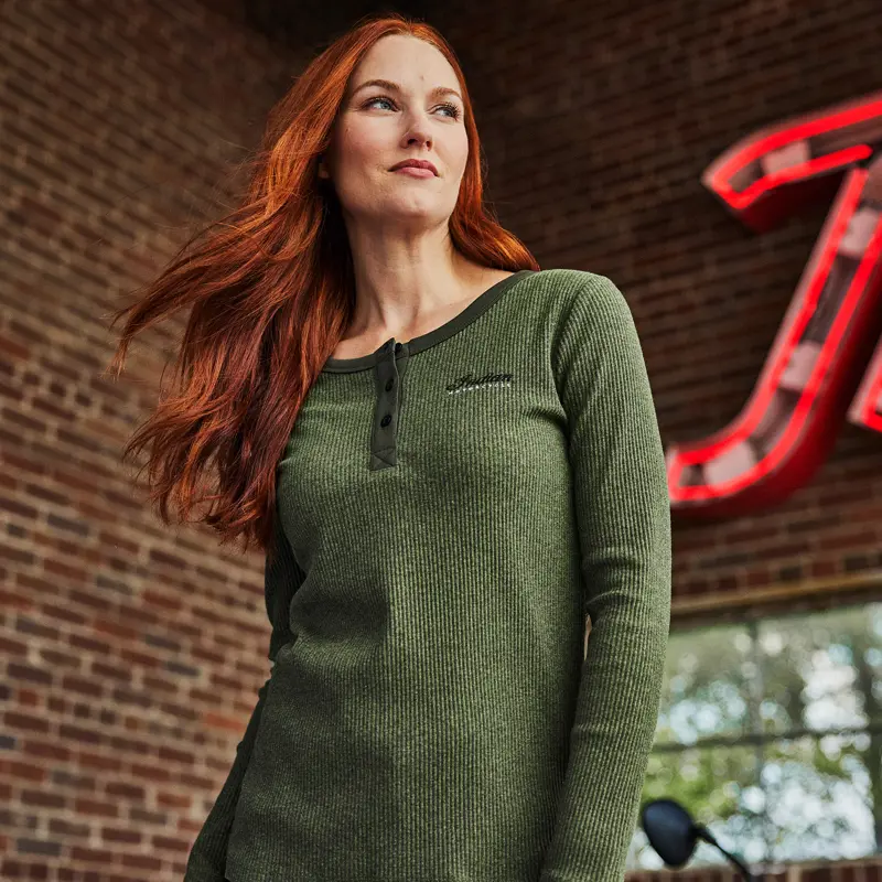 Marl Script Henley Long Sleeve T-Shirt - Colore Khaki