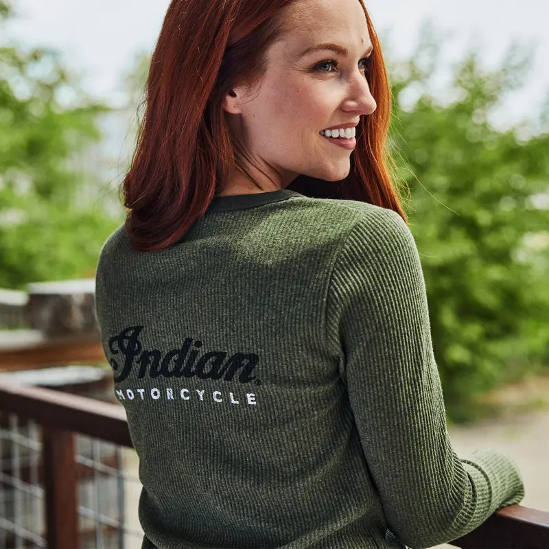 Marl Script Henley Long Sleeve T-Shirt - Logo Indian Motorcycle